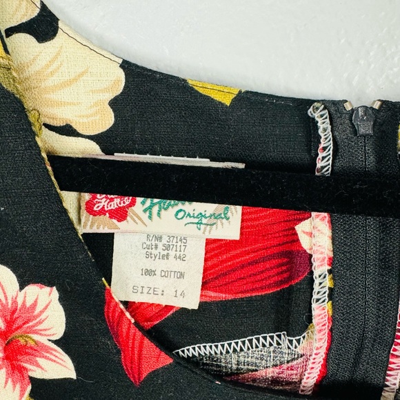 Hilo Hattie Long Maxi Floral a tropical Hawaiian Black Cream Red Maxi Dress - Picture 3 of 5